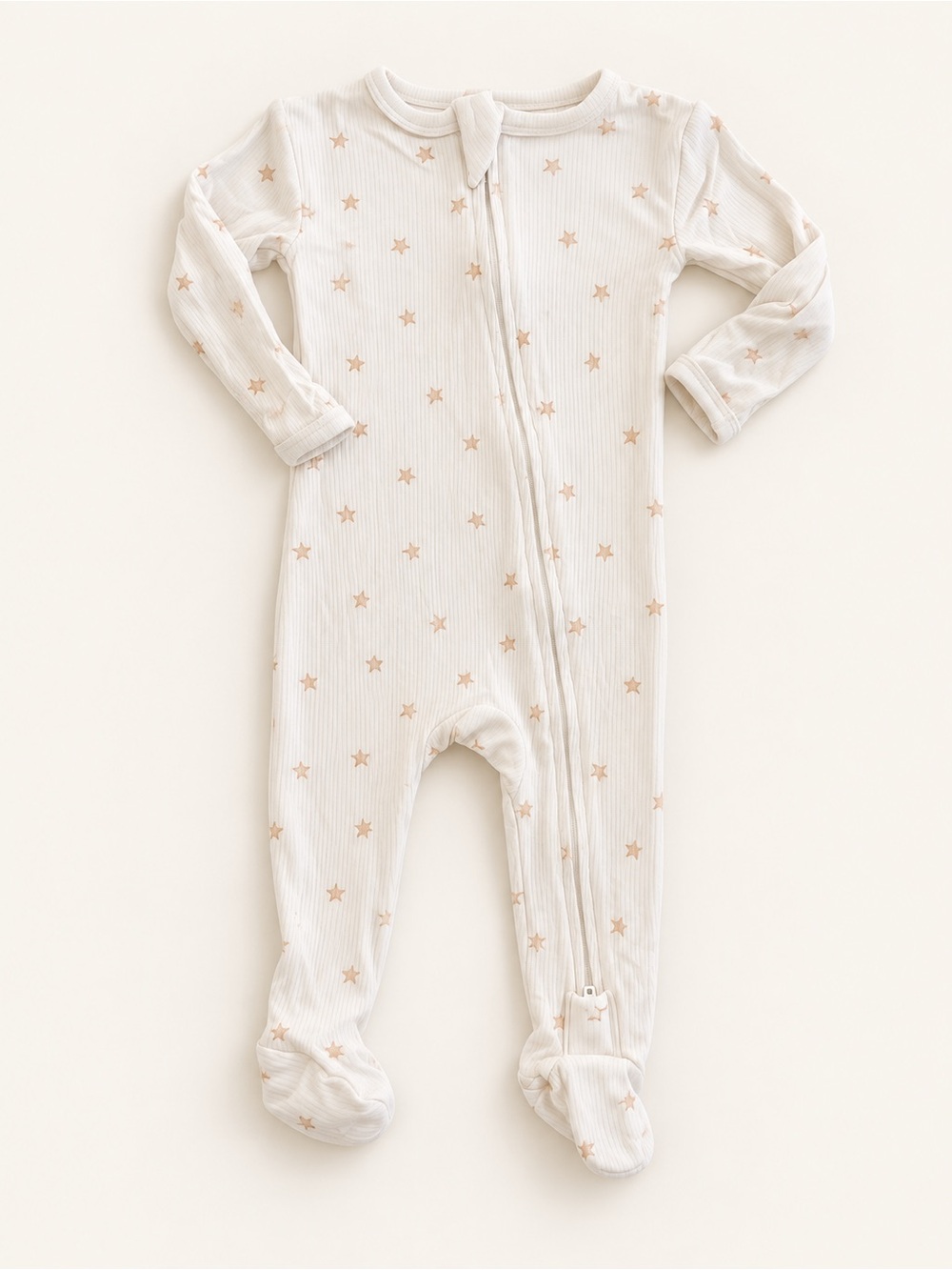 Pip & Phee Ribbed Footed One-Piece in Cream with Tan Stars